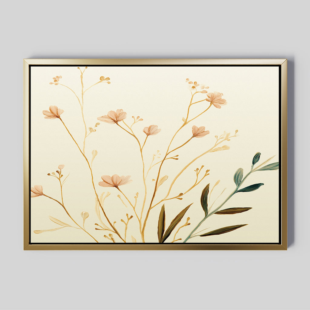 Whispers of Harvest – beige and white botanical canvas wall art print by Aspire Prints