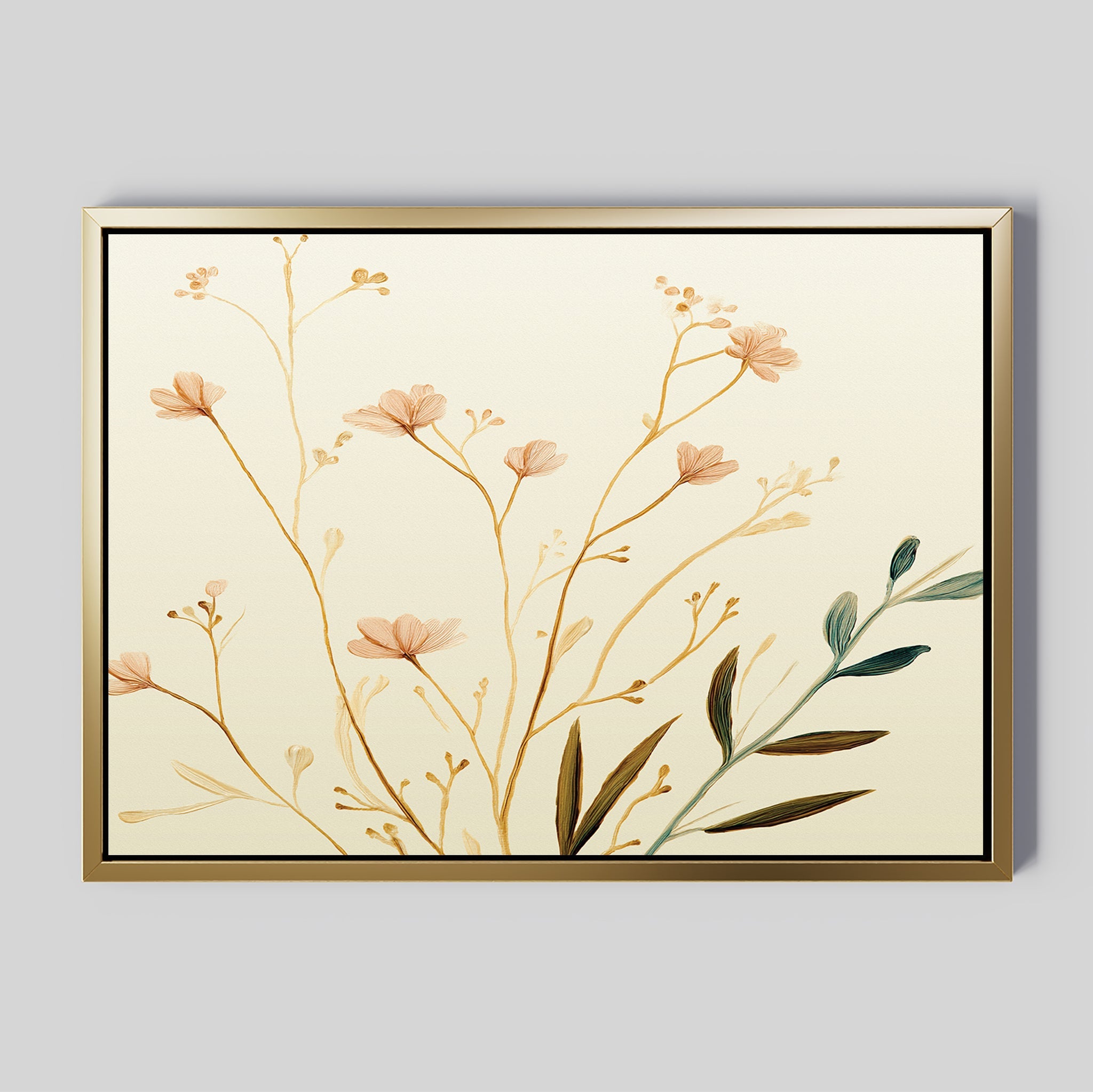 Whispers of Harvest – beige and white botanical canvas wall art print by Aspire Prints