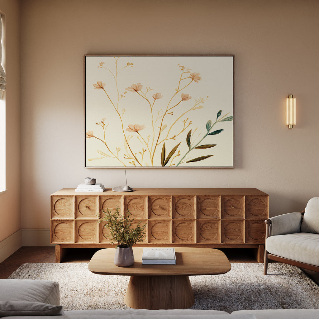 Whispers of Harvest – beige and white botanical canvas wall art print by Aspire Prints