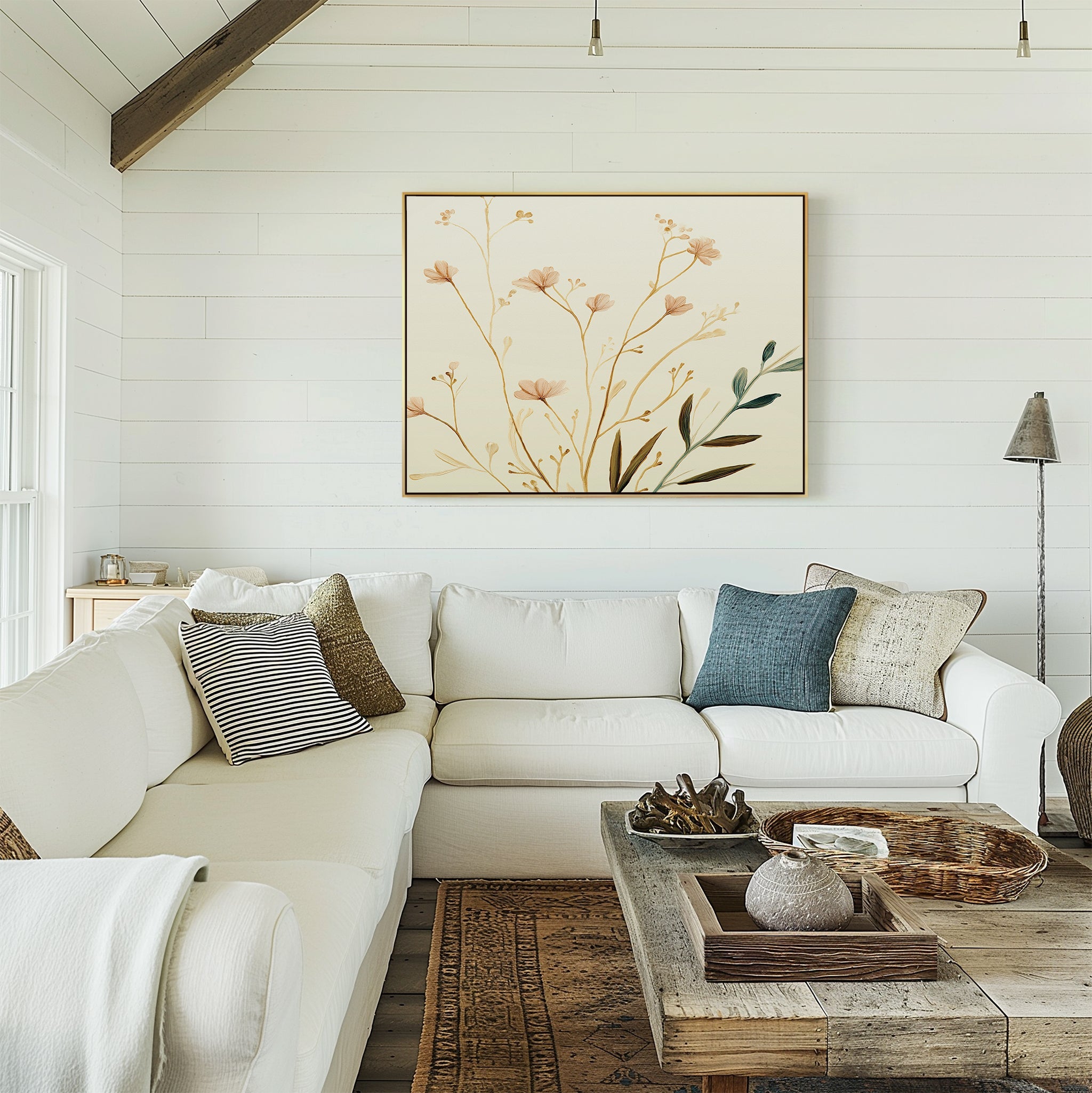 Whispers of Harvest – beige and white botanical canvas wall art print by Aspire Prints