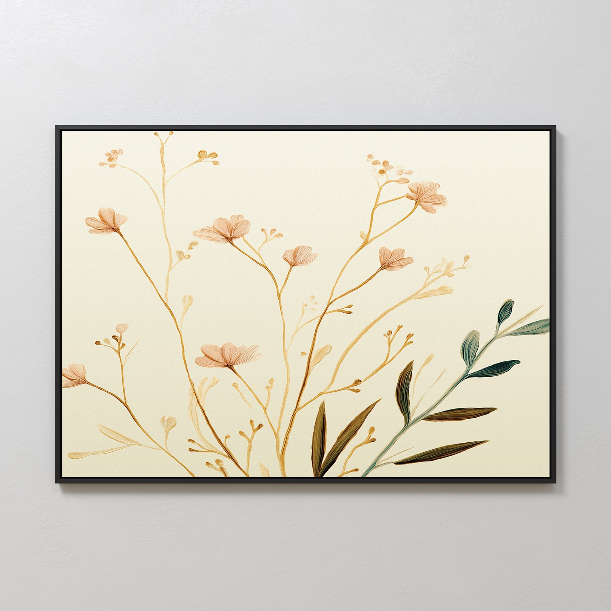 Whispers of Harvest – beige and white botanical canvas wall art print by Aspire Prints
