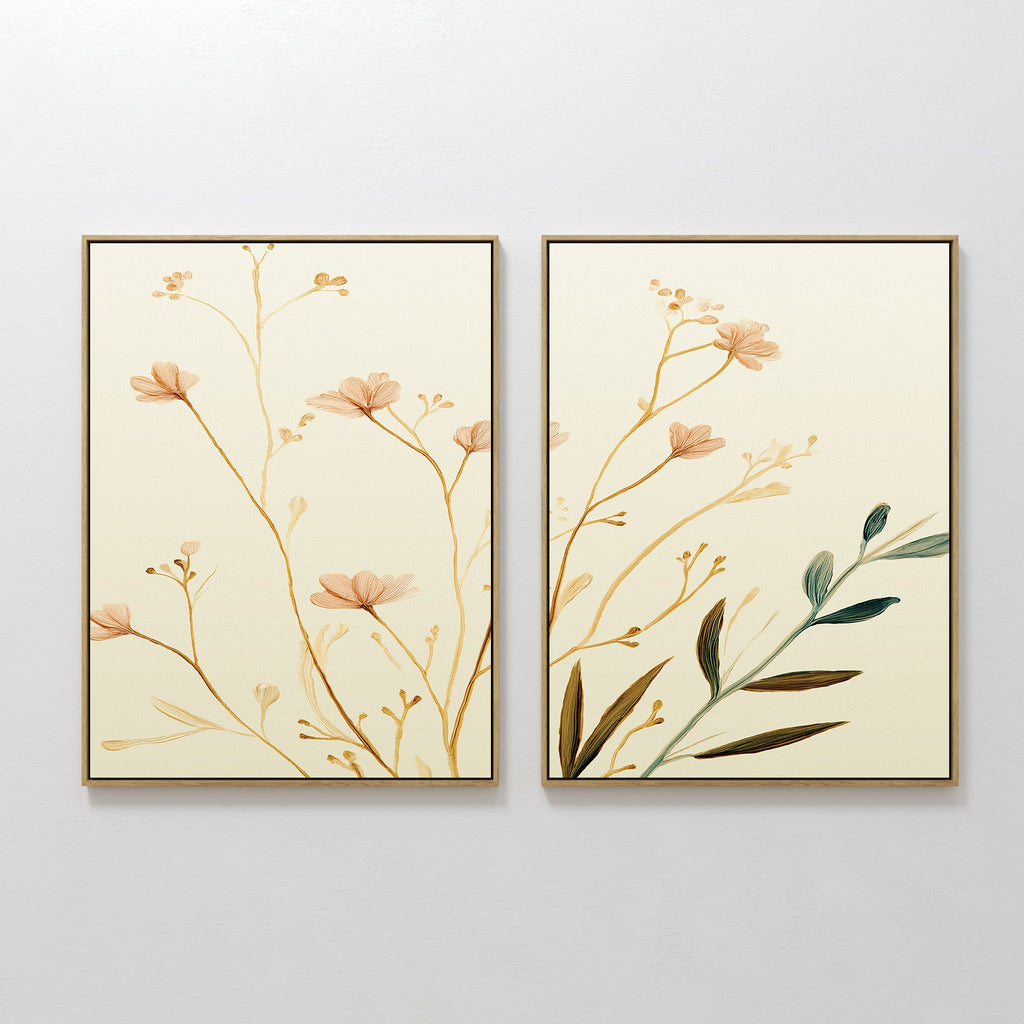 Whispers of Harvest – Set of 2 Canvas Prints set of 2 – beige and white botanical canvas wall art by Aspire Prints