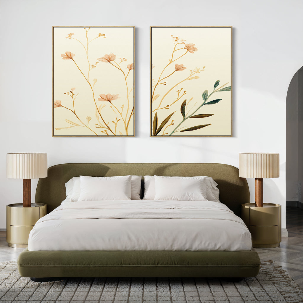 Whispers of Harvest – Set of 2 Canvas Prints set of 2 – beige and white botanical canvas wall art by Aspire Prints