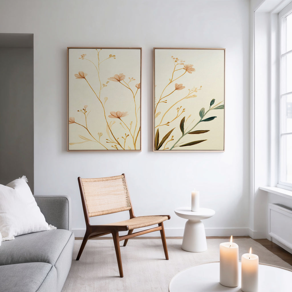 Whispers of Harvest – Set of 2 Canvas Prints set of 2 – beige and white botanical canvas wall art by Aspire Prints