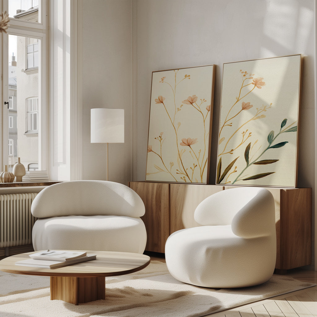 Whispers of Harvest – Set of 2 Canvas Prints set of 2 – beige and white botanical canvas wall art by Aspire Prints