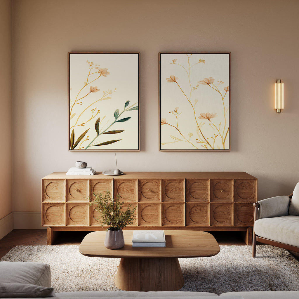 Whispers of Harvest – Set of 2 Canvas Prints set of 2 – beige and white botanical canvas wall art by Aspire Prints
