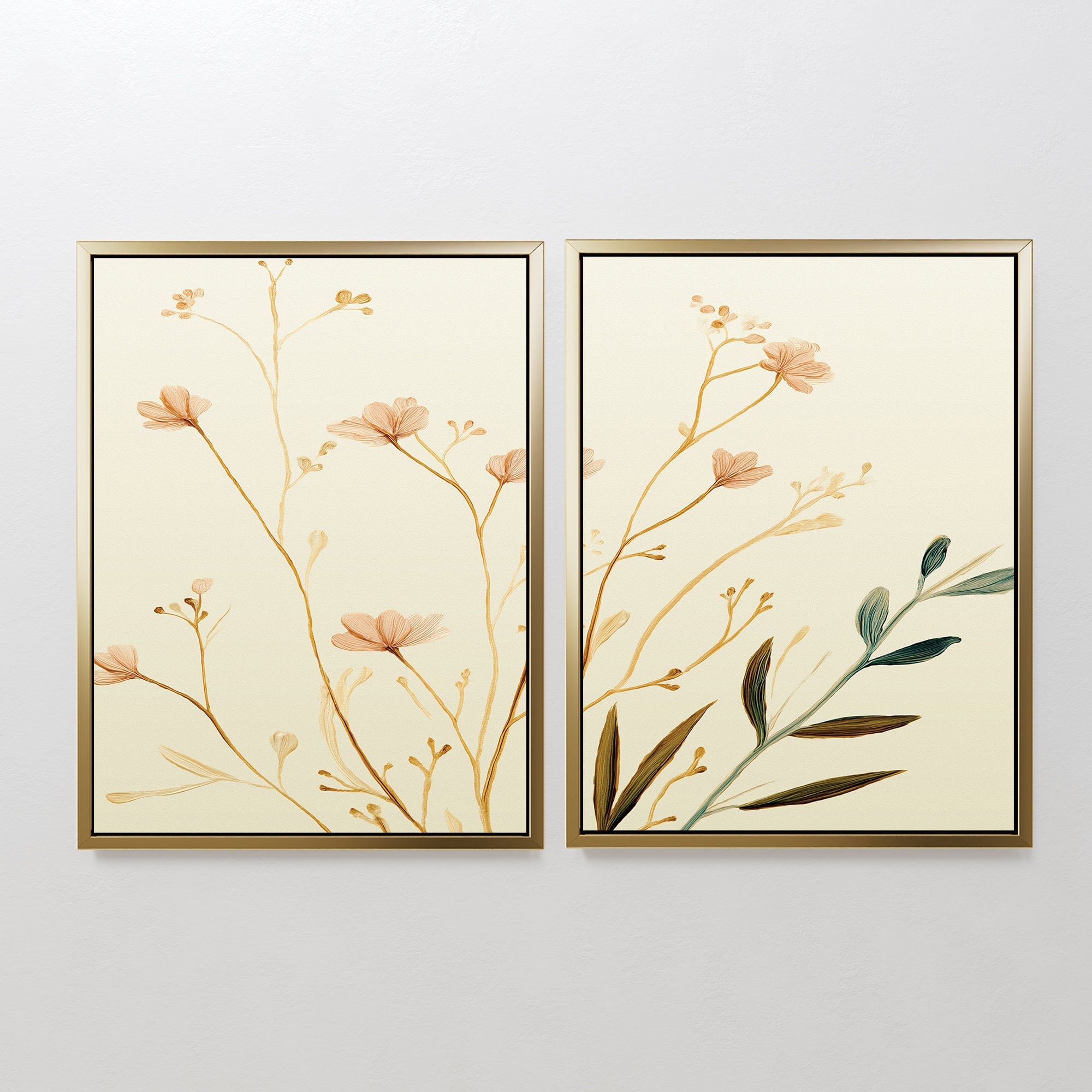 Whispers of Harvest – Set of 2 Canvas Prints set of 2 – beige and white botanical canvas wall art by Aspire Prints
