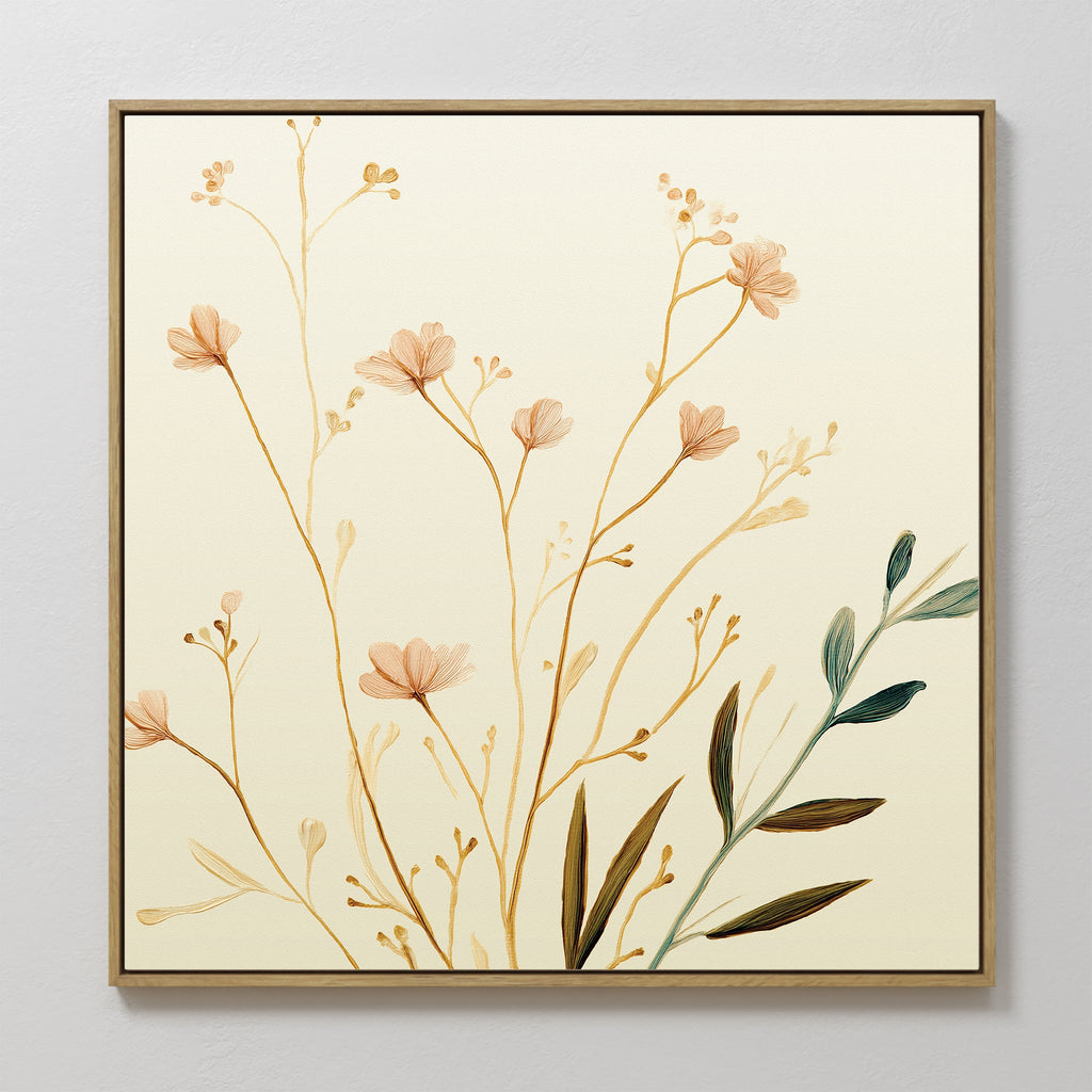 Whispers of Harvest Bloom – beige and white botanical canvas wall art print by Aspire Prints