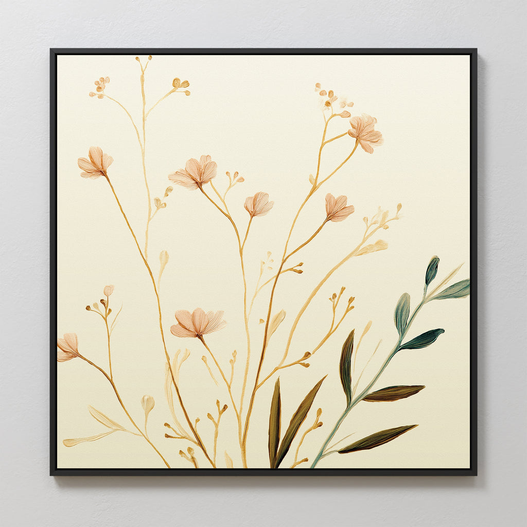 Whispers of Harvest Bloom – beige and white botanical canvas wall art print by Aspire Prints