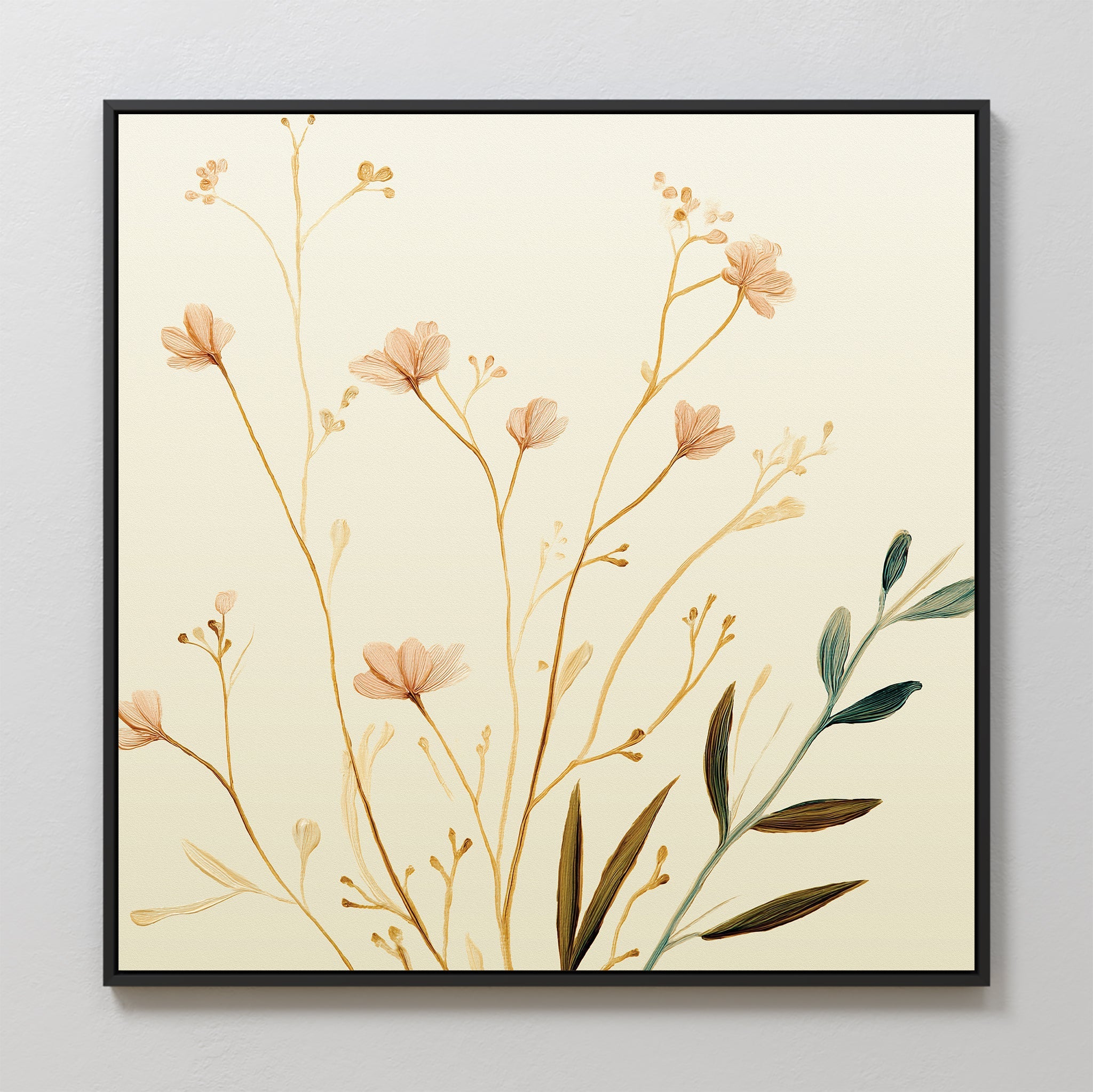 Whispers of Harvest Bloom – beige and white botanical canvas wall art print by Aspire Prints