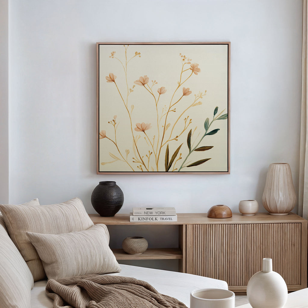 Whispers of Harvest Bloom – beige and white botanical canvas wall art print by Aspire Prints