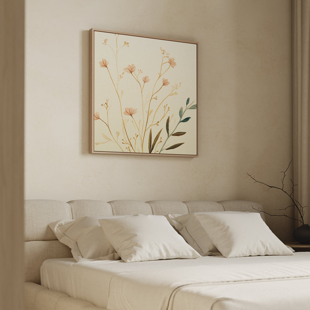Whispers of Harvest Bloom – beige and white botanical canvas wall art print by Aspire Prints