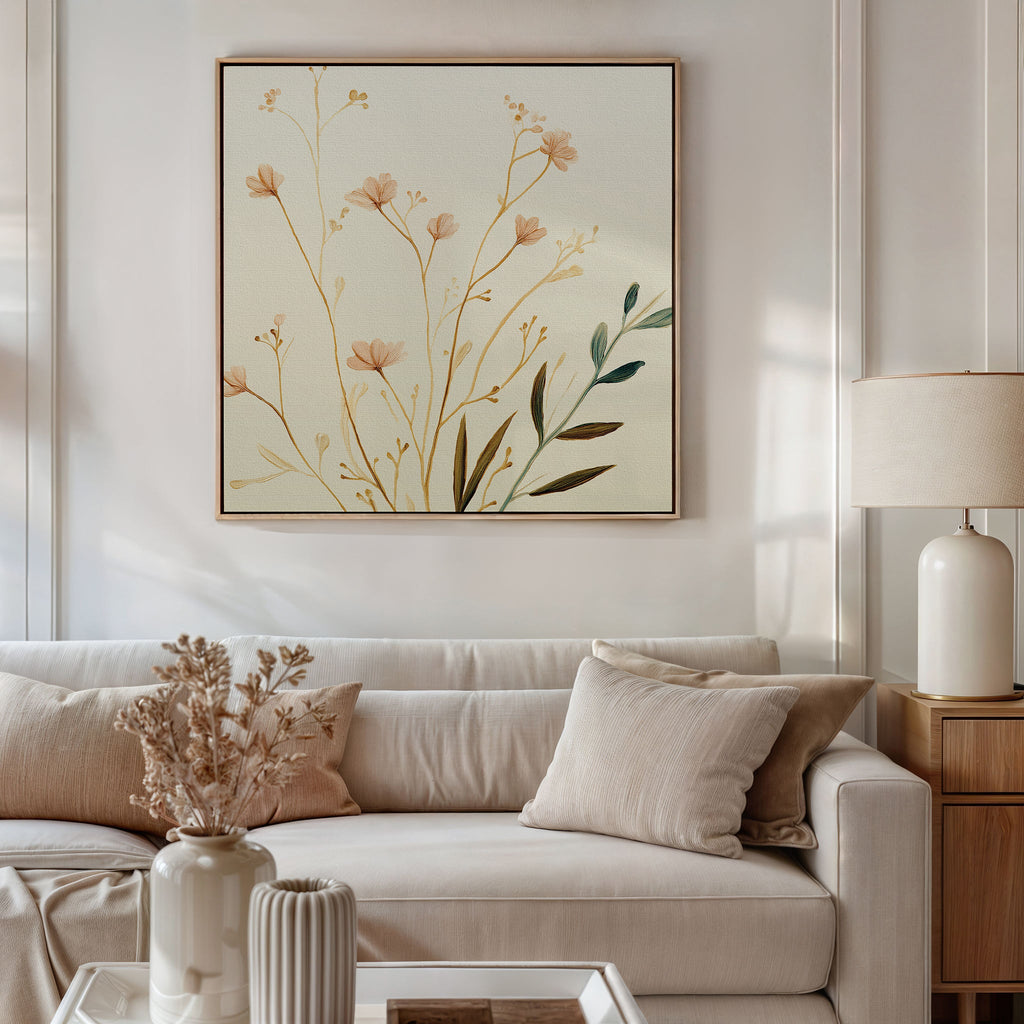 Whispers of Harvest Bloom – beige and white botanical canvas wall art print by Aspire Prints