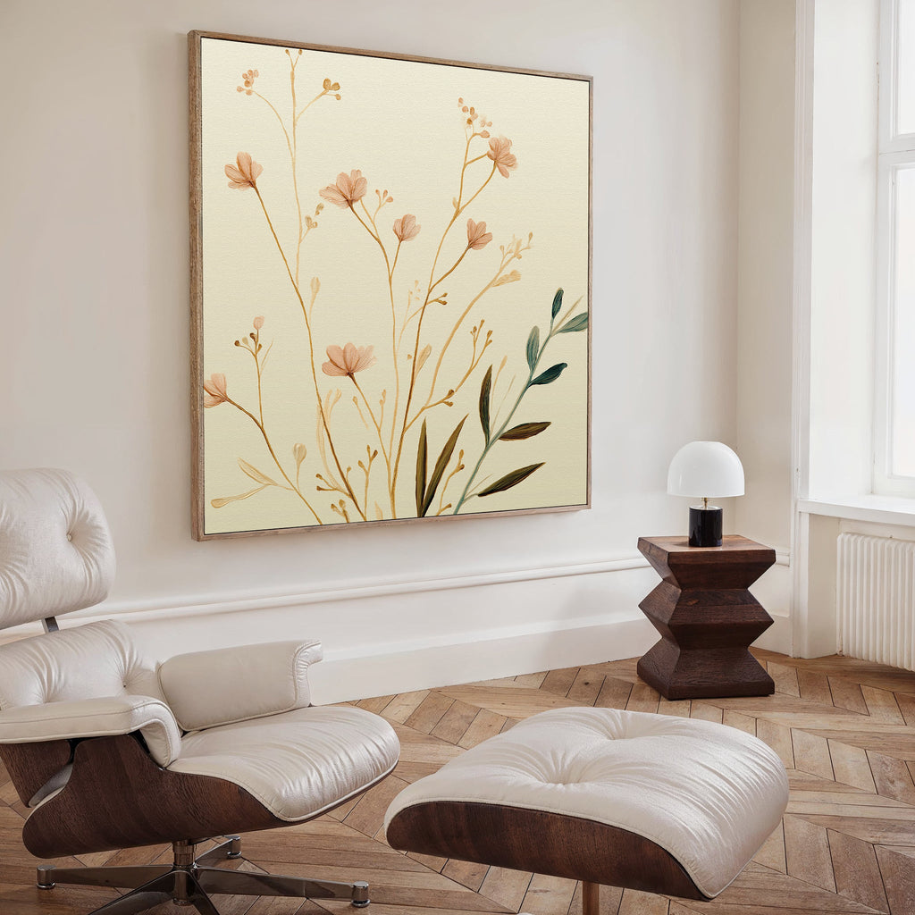 Whispers of Harvest Bloom – beige and white botanical canvas wall art print by Aspire Prints
