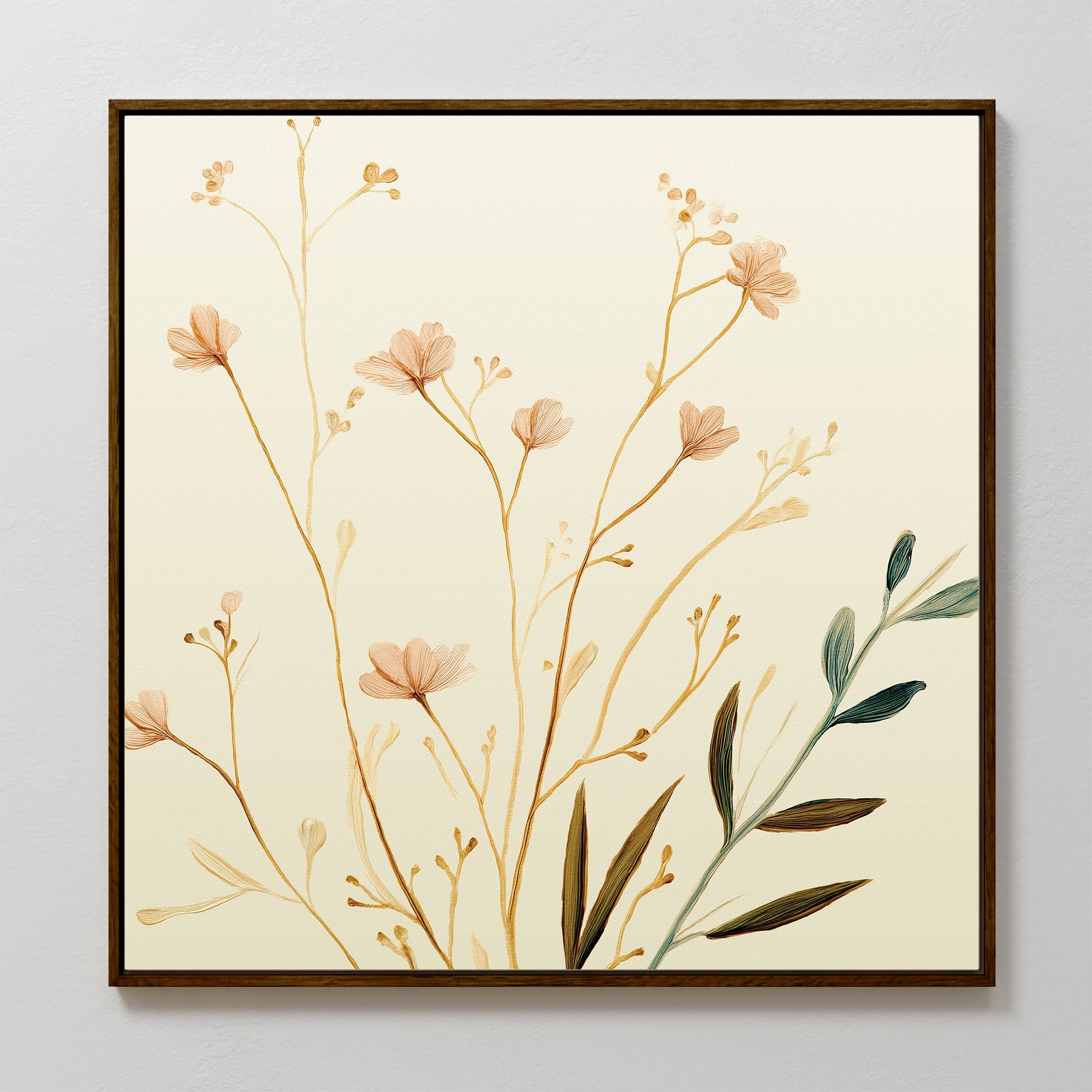 Whispers of Harvest Bloom – beige and white botanical canvas wall art print by Aspire Prints