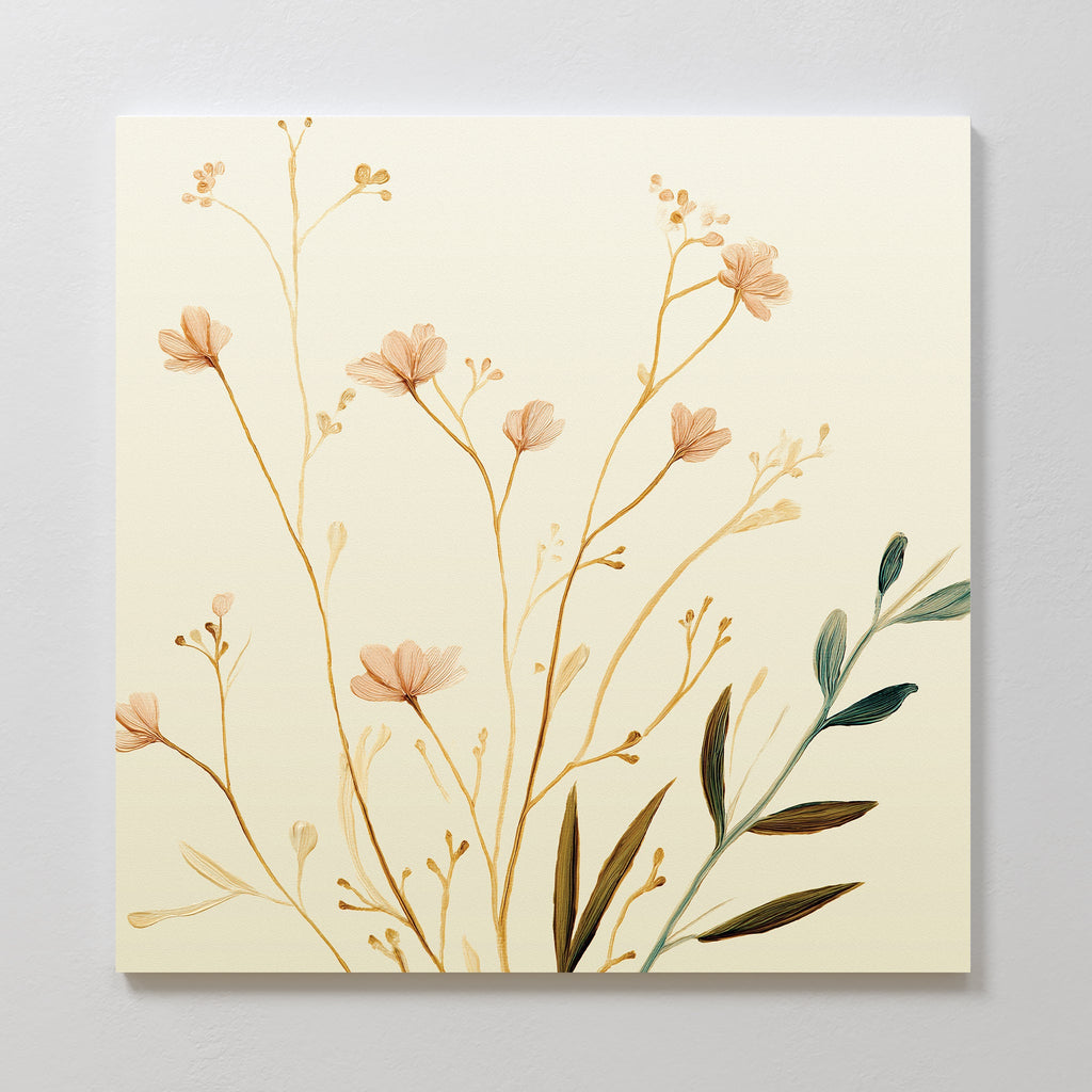 Whispers of Harvest Bloom – beige and white botanical canvas wall art print by Aspire Prints