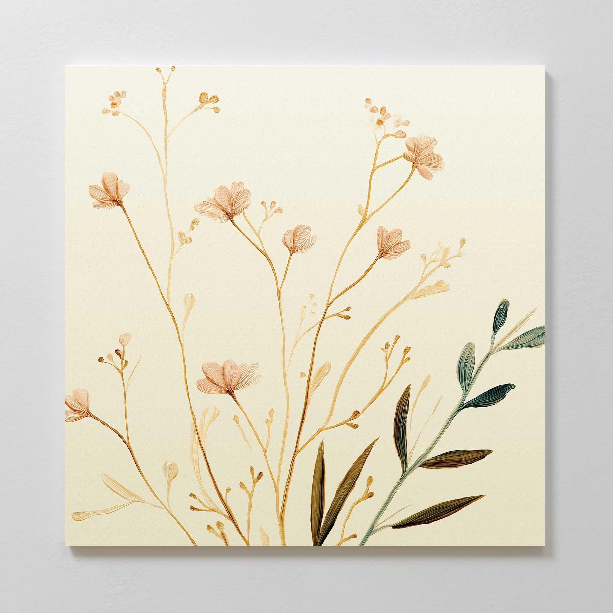 Whispers of Harvest Bloom – beige and white botanical canvas wall art print by Aspire Prints