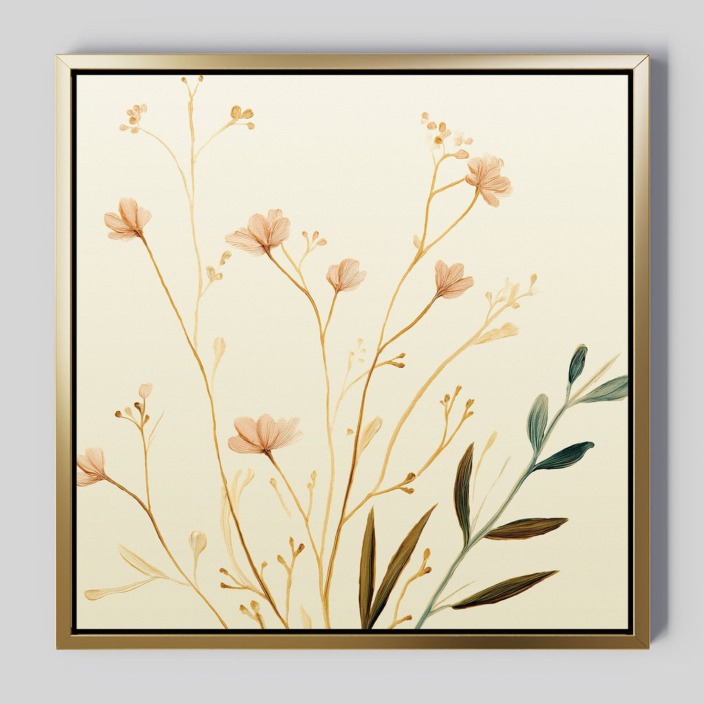Whispers of Harvest Bloom – beige and white botanical canvas wall art print by Aspire Prints