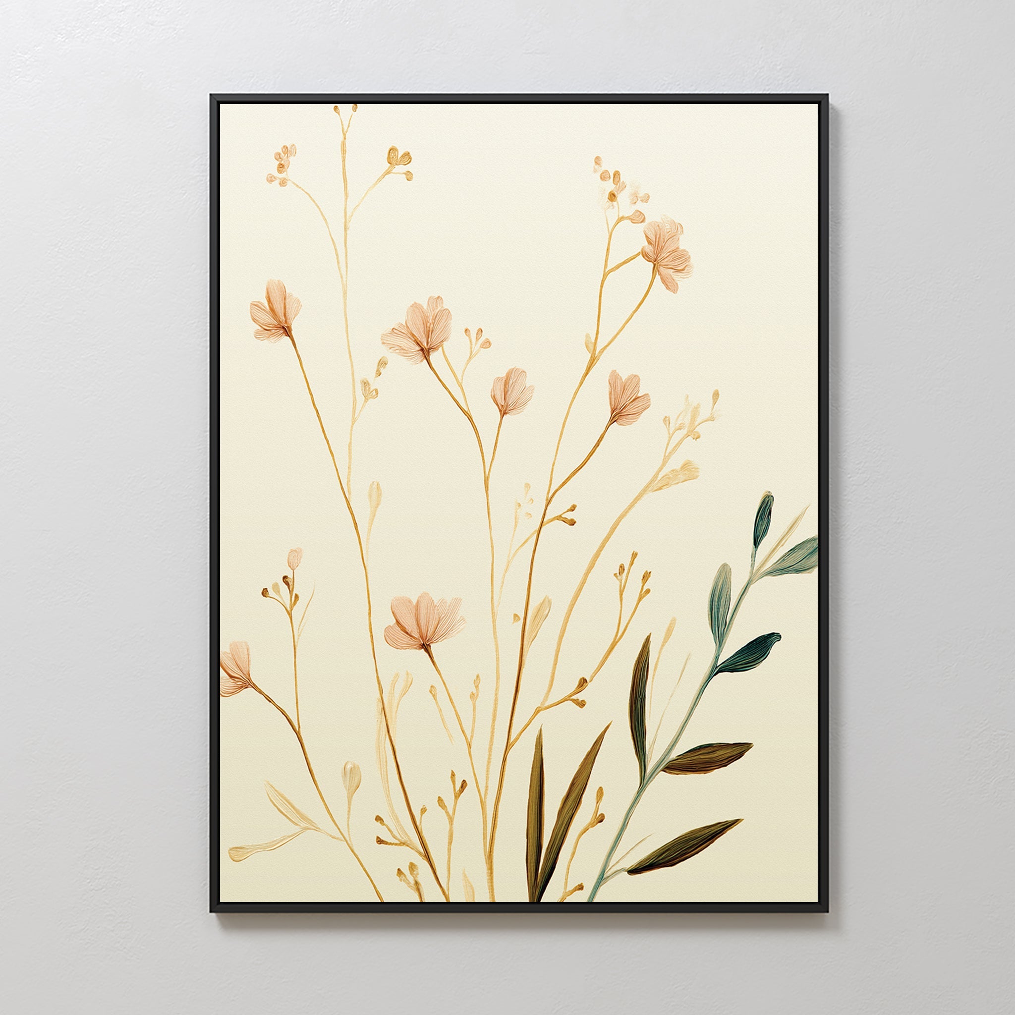 Whispers of Harvest Bloom Canvas Print – beige and white botanical canvas wall art print by Aspire Prints