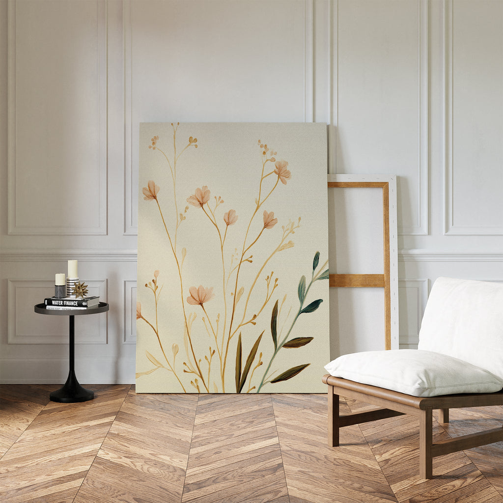 Whispers of Harvest Bloom Canvas Print – beige and white botanical canvas wall art print by Aspire Prints