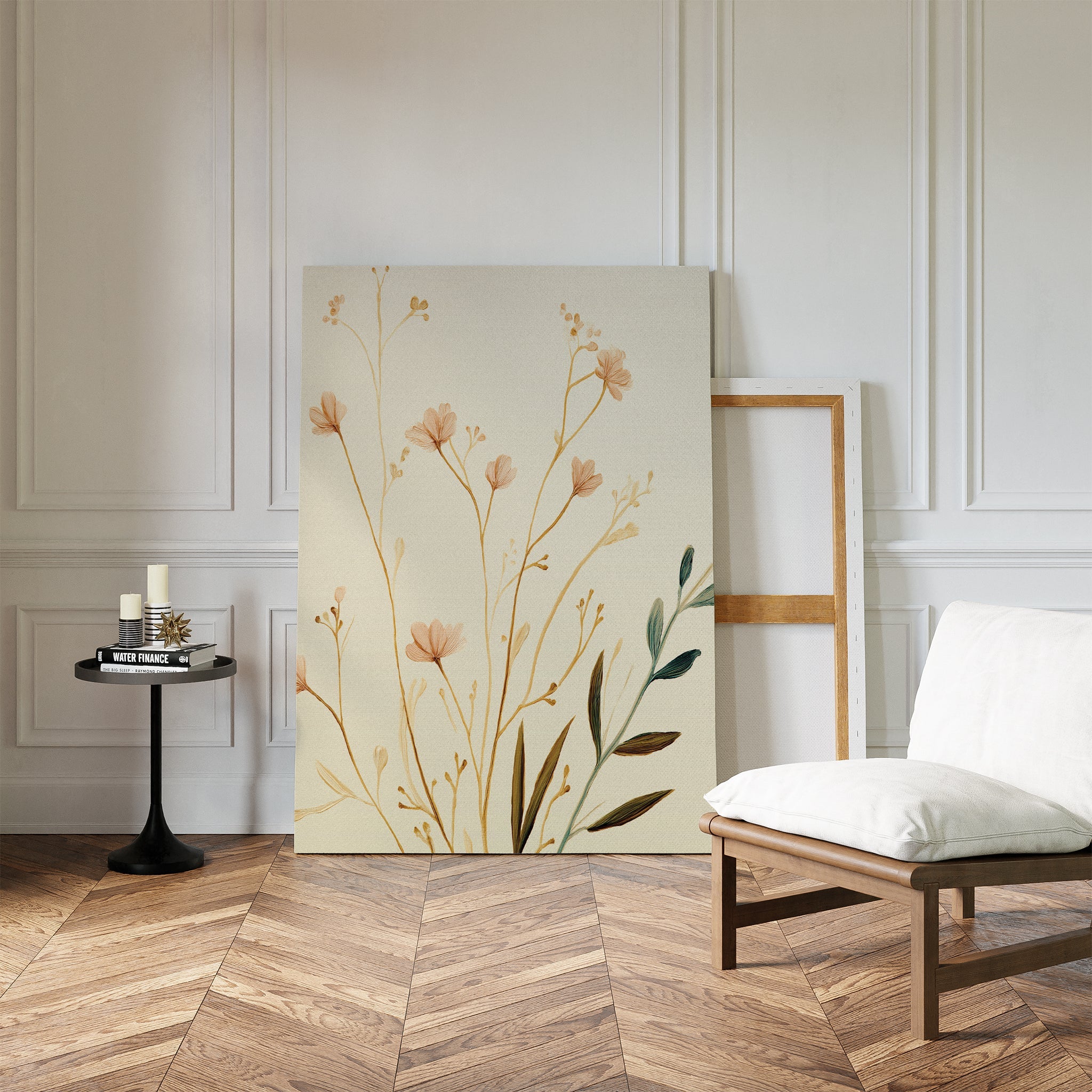 Whispers of Harvest Bloom Canvas Print – beige and white botanical canvas wall art print by Aspire Prints
