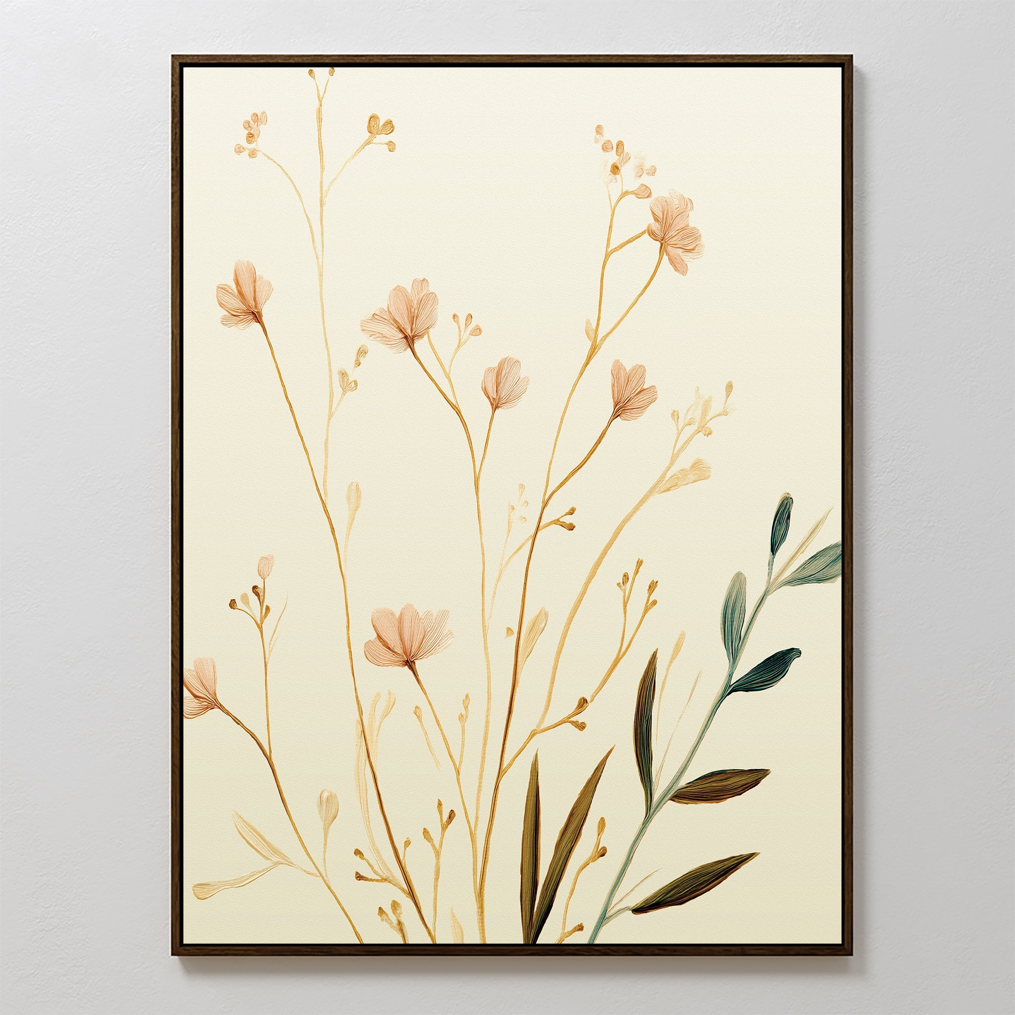 Whispers of Harvest Bloom Canvas Print – beige and white botanical canvas wall art print by Aspire Prints