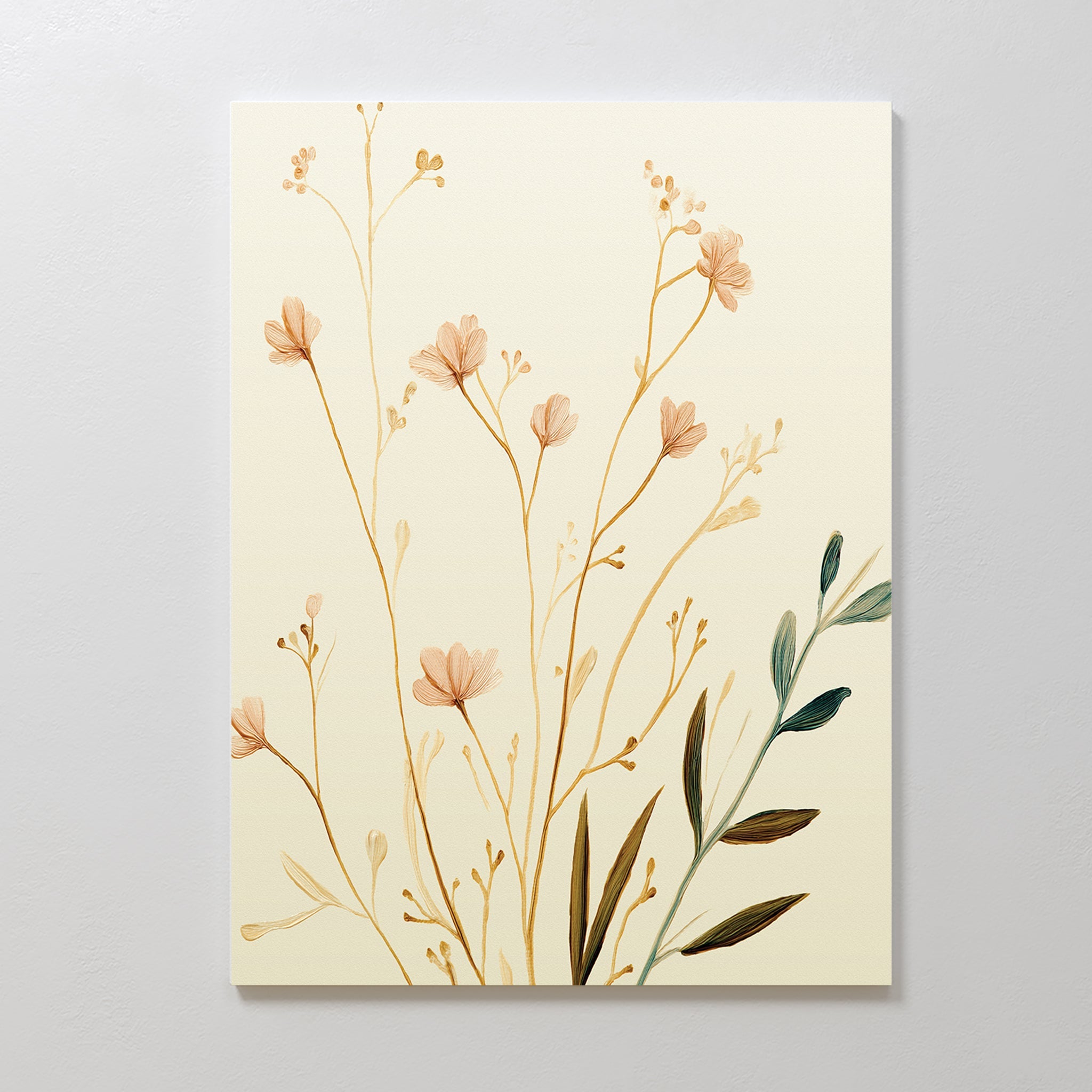 Whispers of Harvest Bloom Canvas Print – beige and white botanical canvas wall art print by Aspire Prints