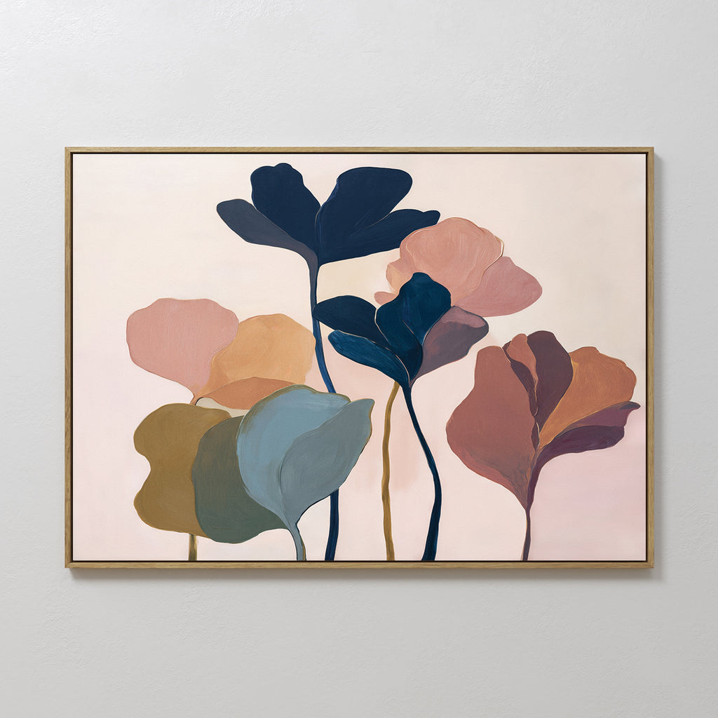 Whispers of Amber Bloom – multicolour botanical canvas wall art print by Aspire Prints