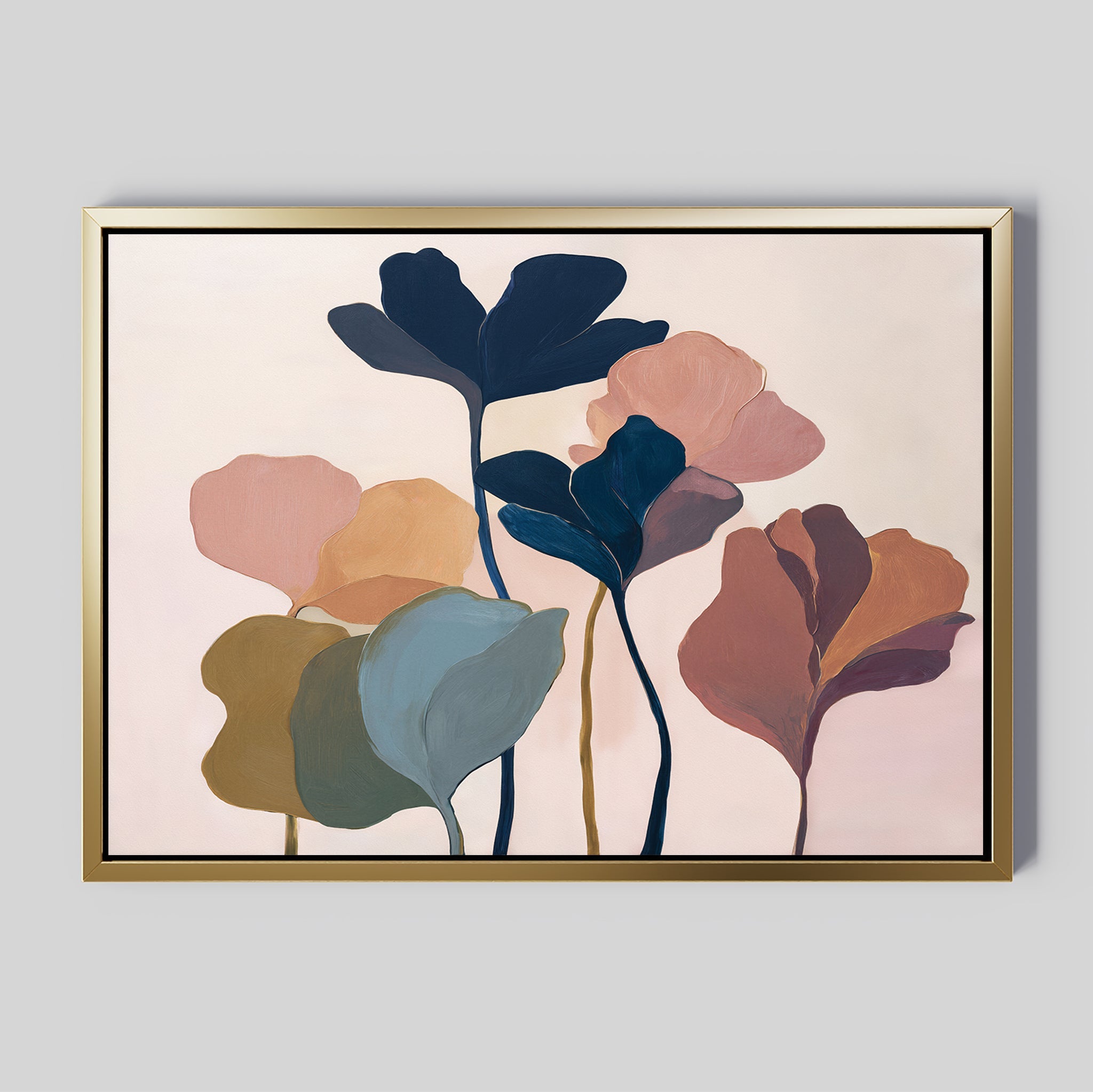 Whispers of Amber Bloom – multicolour botanical canvas wall art print by Aspire Prints