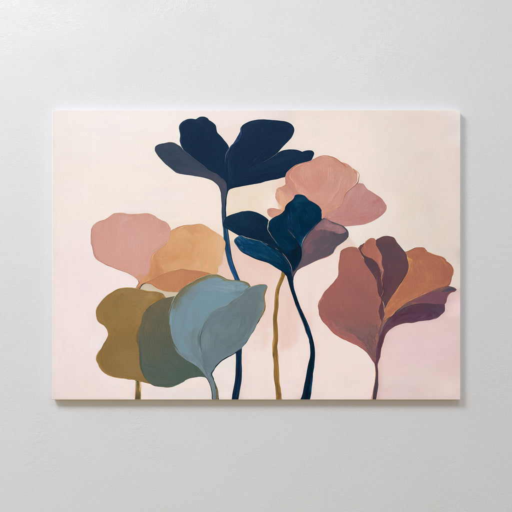 Whispers of Amber Bloom – multicolour botanical canvas wall art print by Aspire Prints
