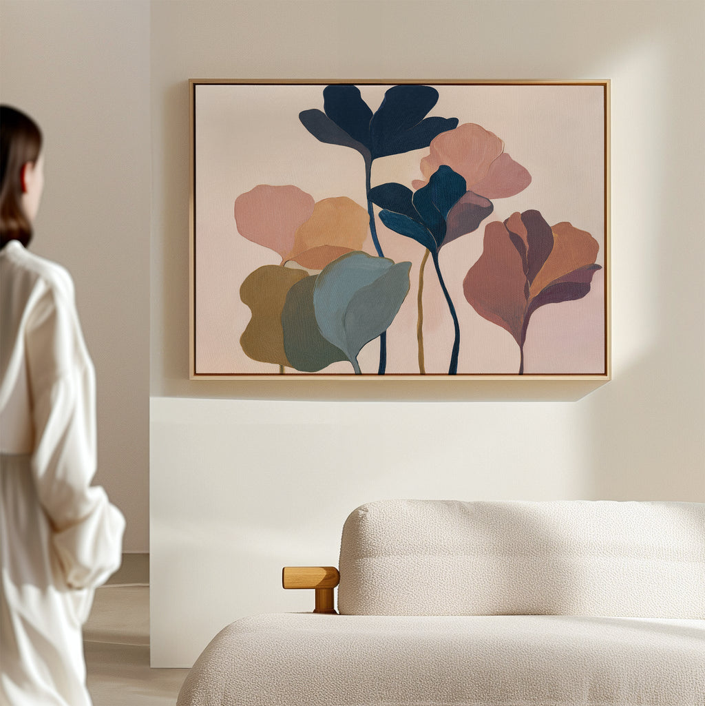Whispers of Amber Bloom – multicolour botanical canvas wall art print by Aspire Prints