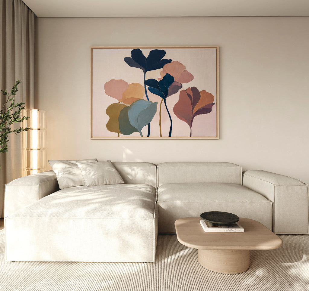 Whispers of Amber Bloom – multicolour botanical canvas wall art print by Aspire Prints