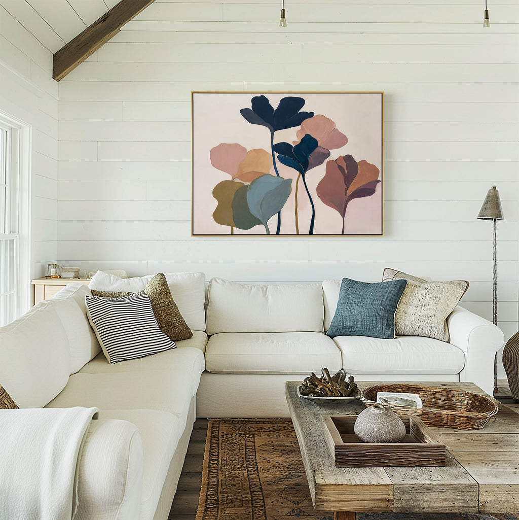 Whispers of Amber Bloom – multicolour botanical canvas wall art print by Aspire Prints