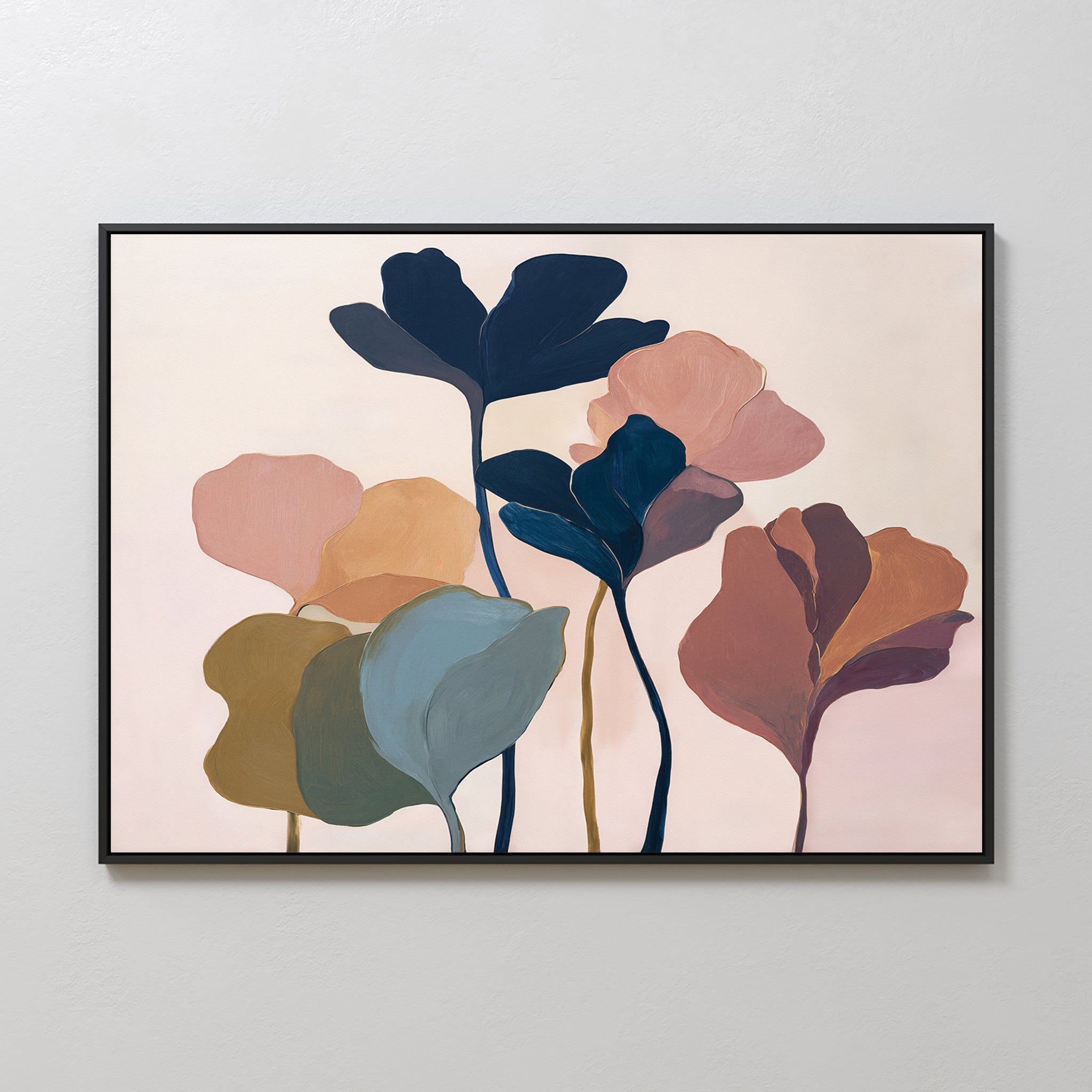 Whispers of Amber Bloom – multicolour botanical canvas wall art print by Aspire Prints