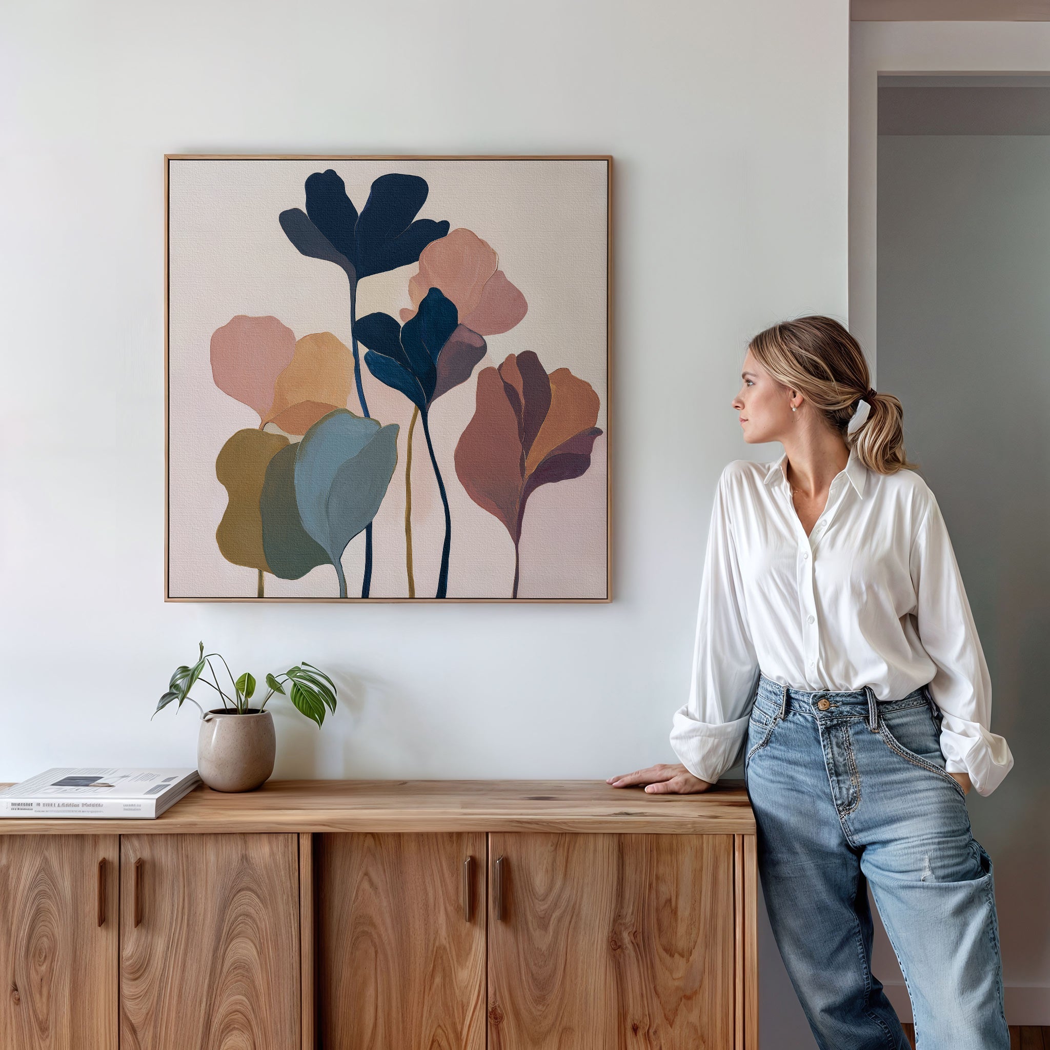 Whispers of Ember & Bloom – multicolour botanical canvas wall art print by Aspire Prints