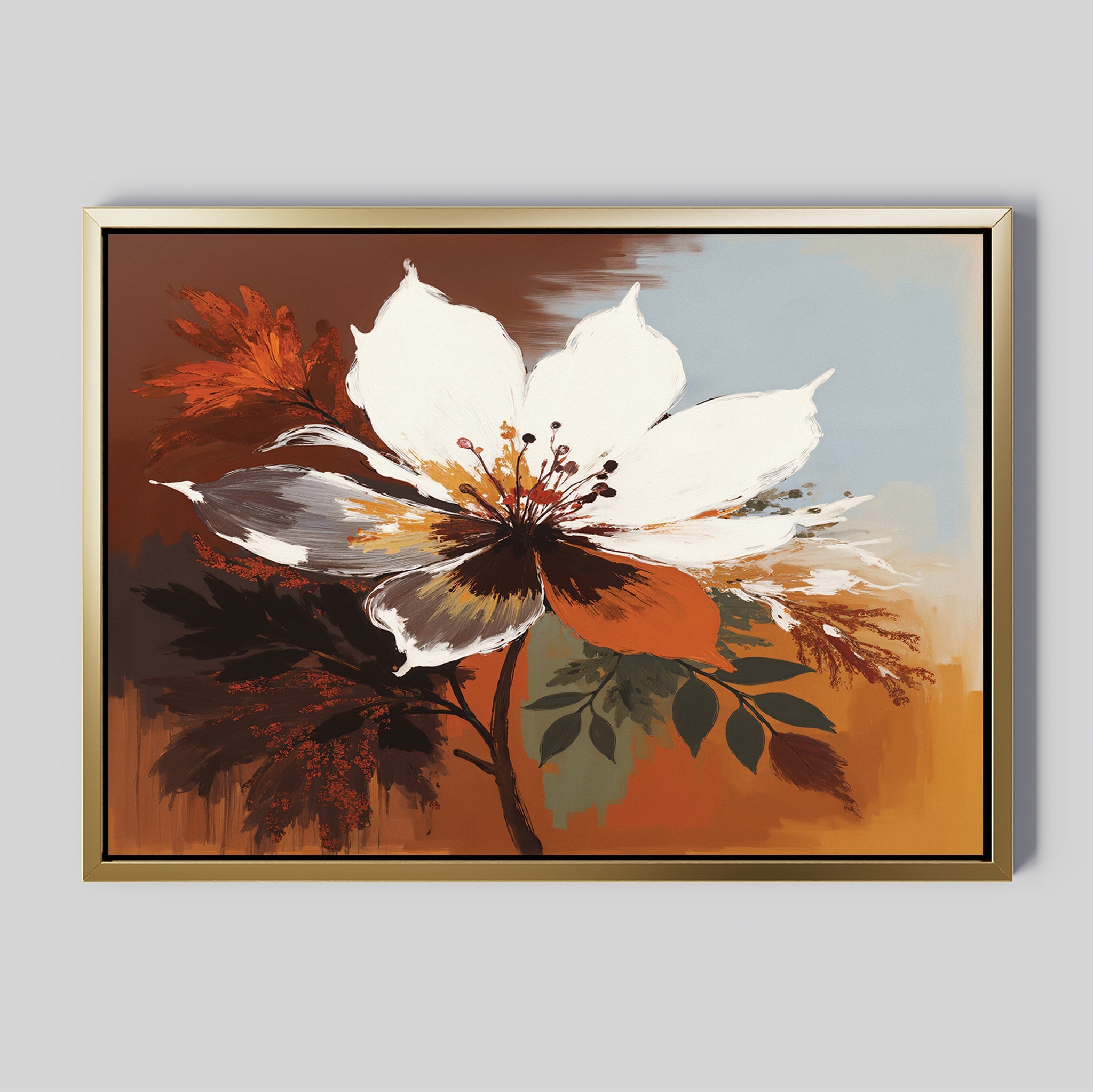 Ember Bloom Whisper – multicolour botanical canvas wall art print by Aspire Prints