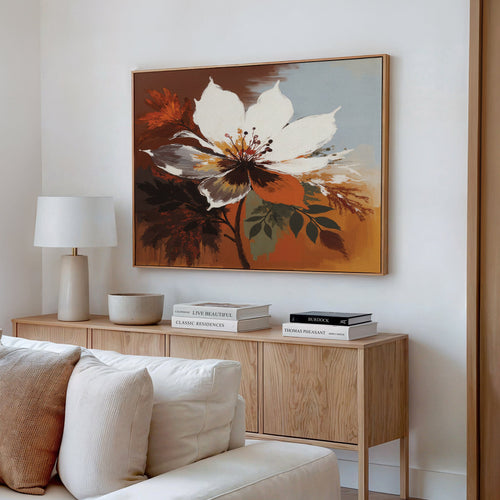 Ember Bloom Whisper – multicolour botanical canvas wall art print by Aspire Prints