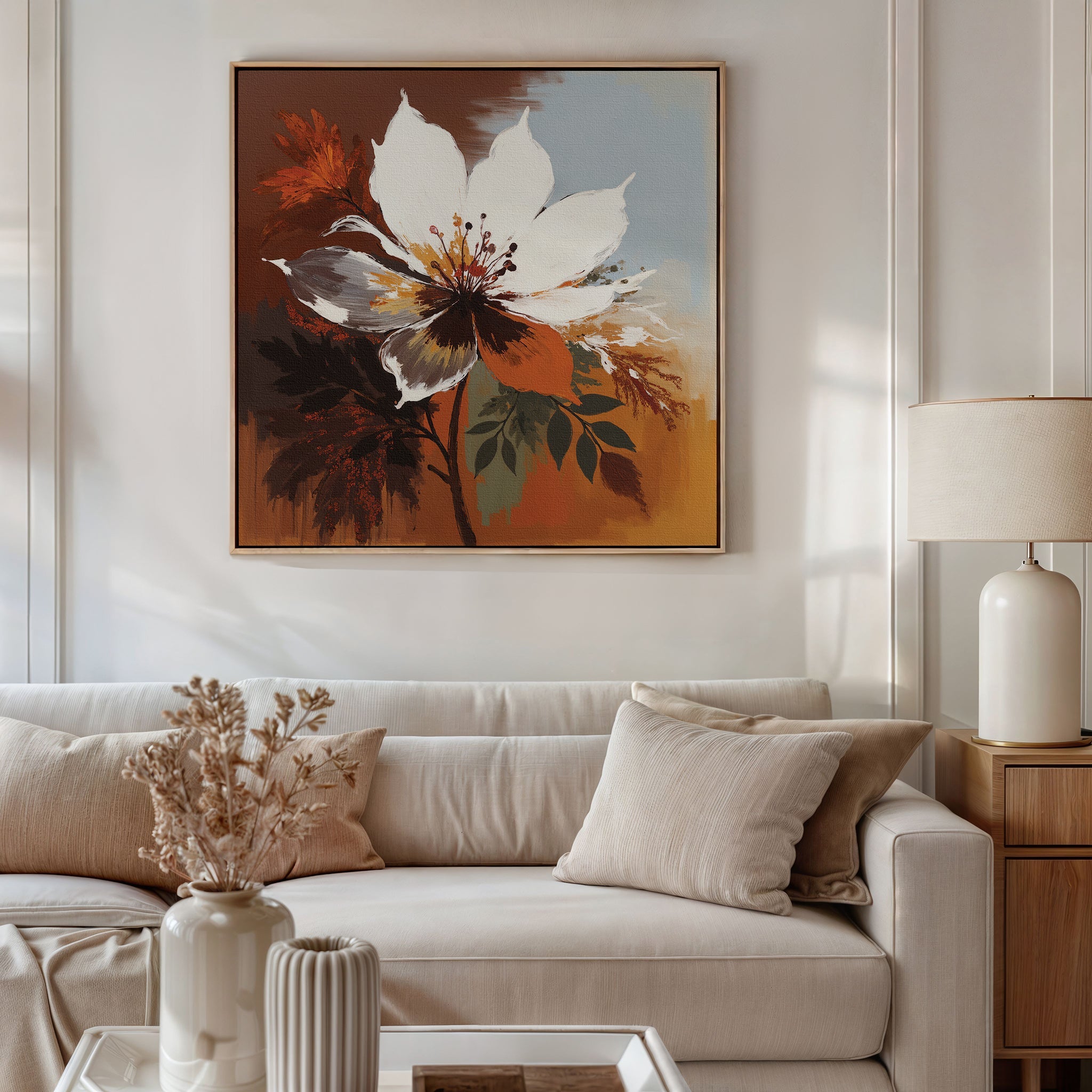 Ember Bloom Eternal – multicolour botanical canvas wall art print by Aspire Prints