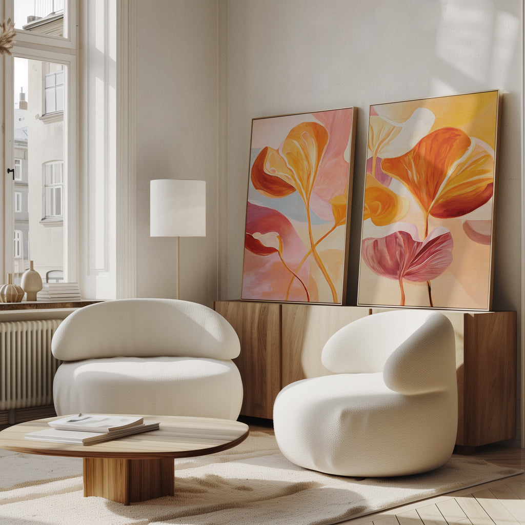 Whispers of Autumn Bloom – Set of 2 Canvas Prints set of 2 – multicolour botanical canvas wall art by Aspire Prints