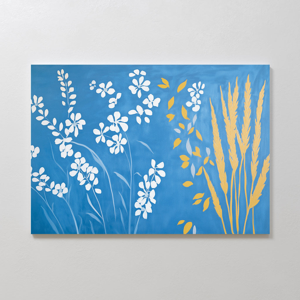 Whispering Cerulean Fields – blue botanical canvas wall art print by Aspire Prints