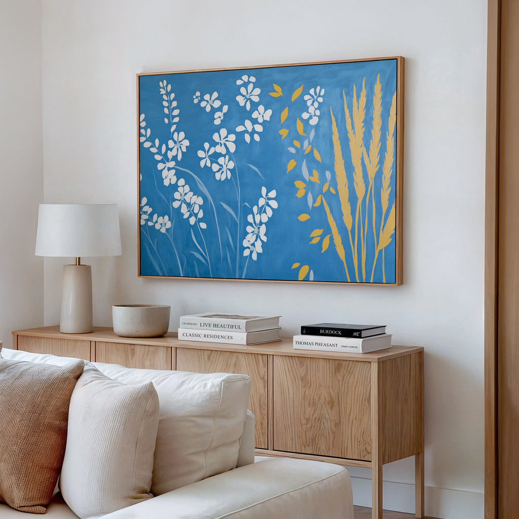 Whispering Cerulean Fields – blue botanical canvas wall art print by Aspire Prints