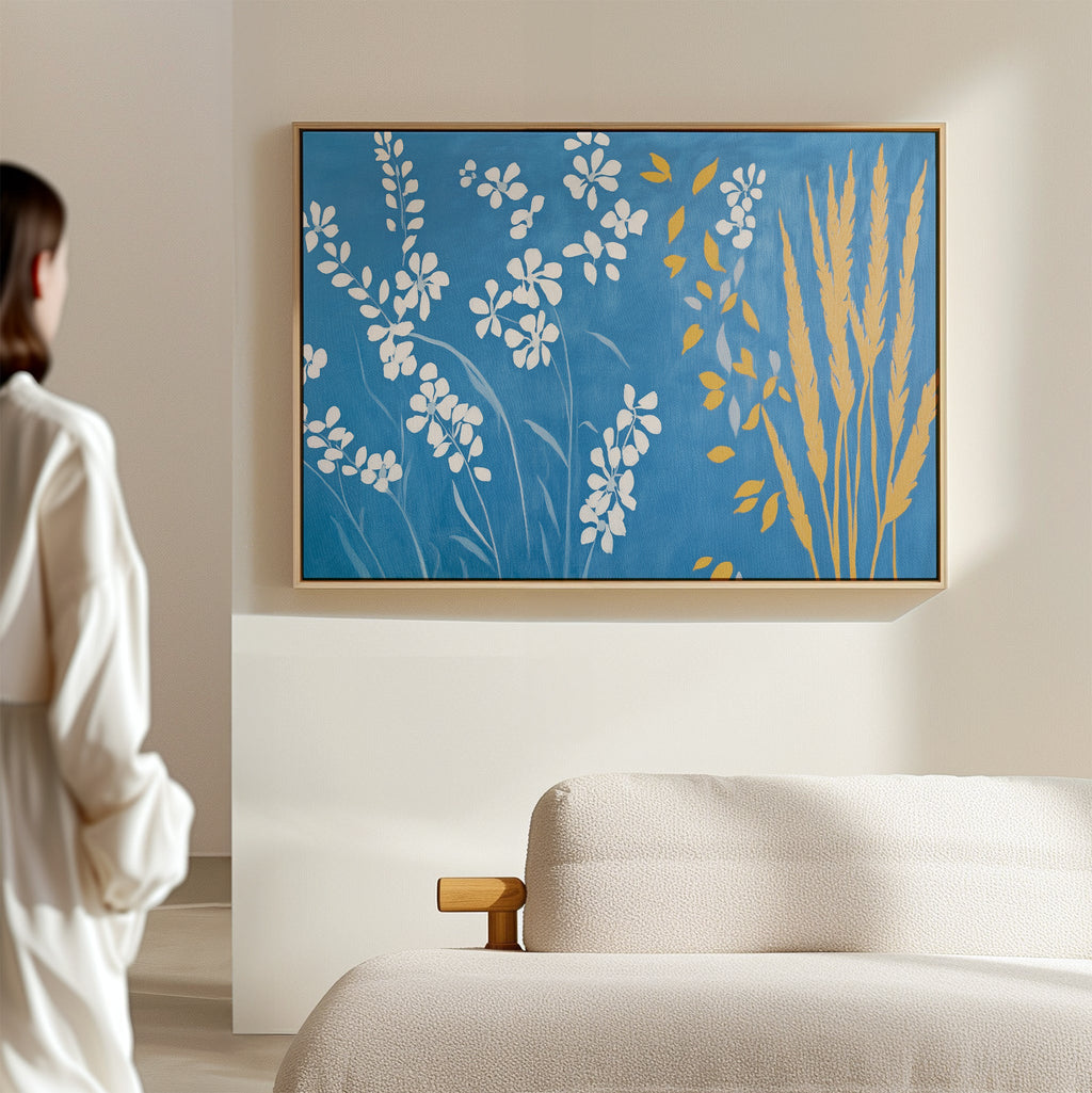 Whispering Cerulean Fields – blue botanical canvas wall art print by Aspire Prints