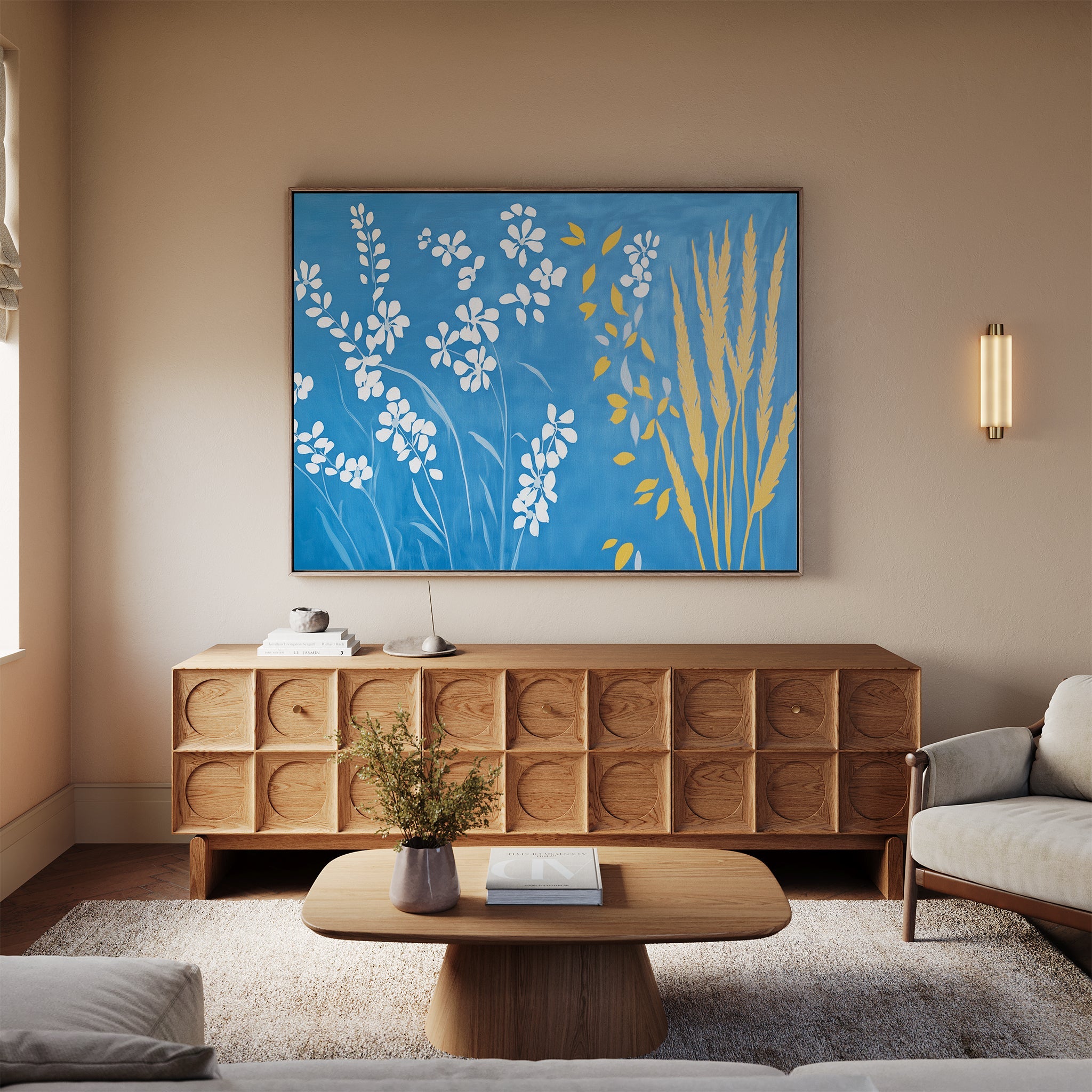 Whispering Cerulean Fields – blue botanical canvas wall art print by Aspire Prints