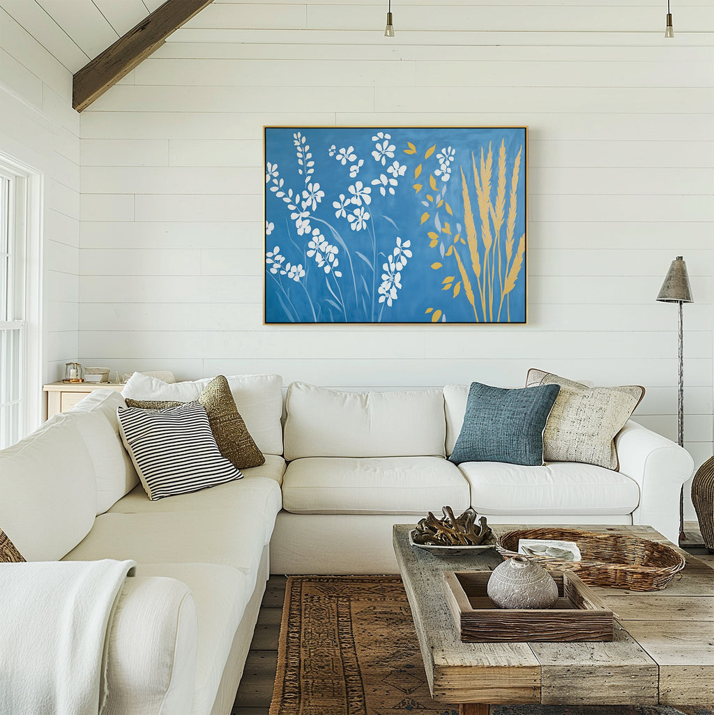 Whispering Cerulean Fields – blue botanical canvas wall art print by Aspire Prints