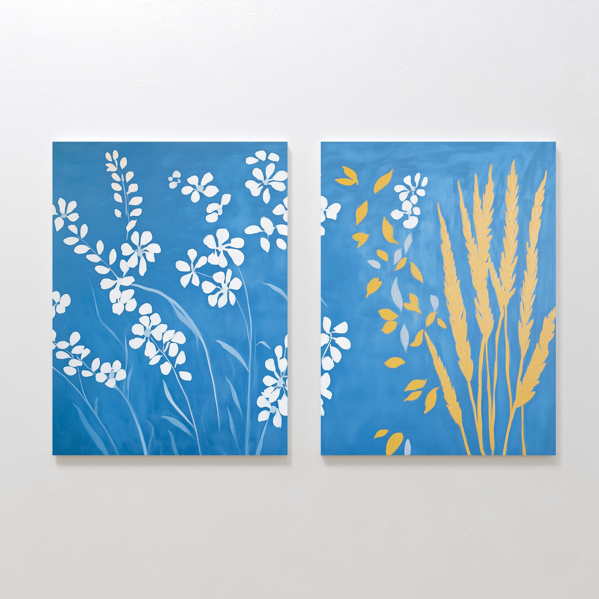 Whispers in the Wildgrass – Set of 2 Canvas Prints set of 2 – blue botanical canvas wall art by Aspire Prints