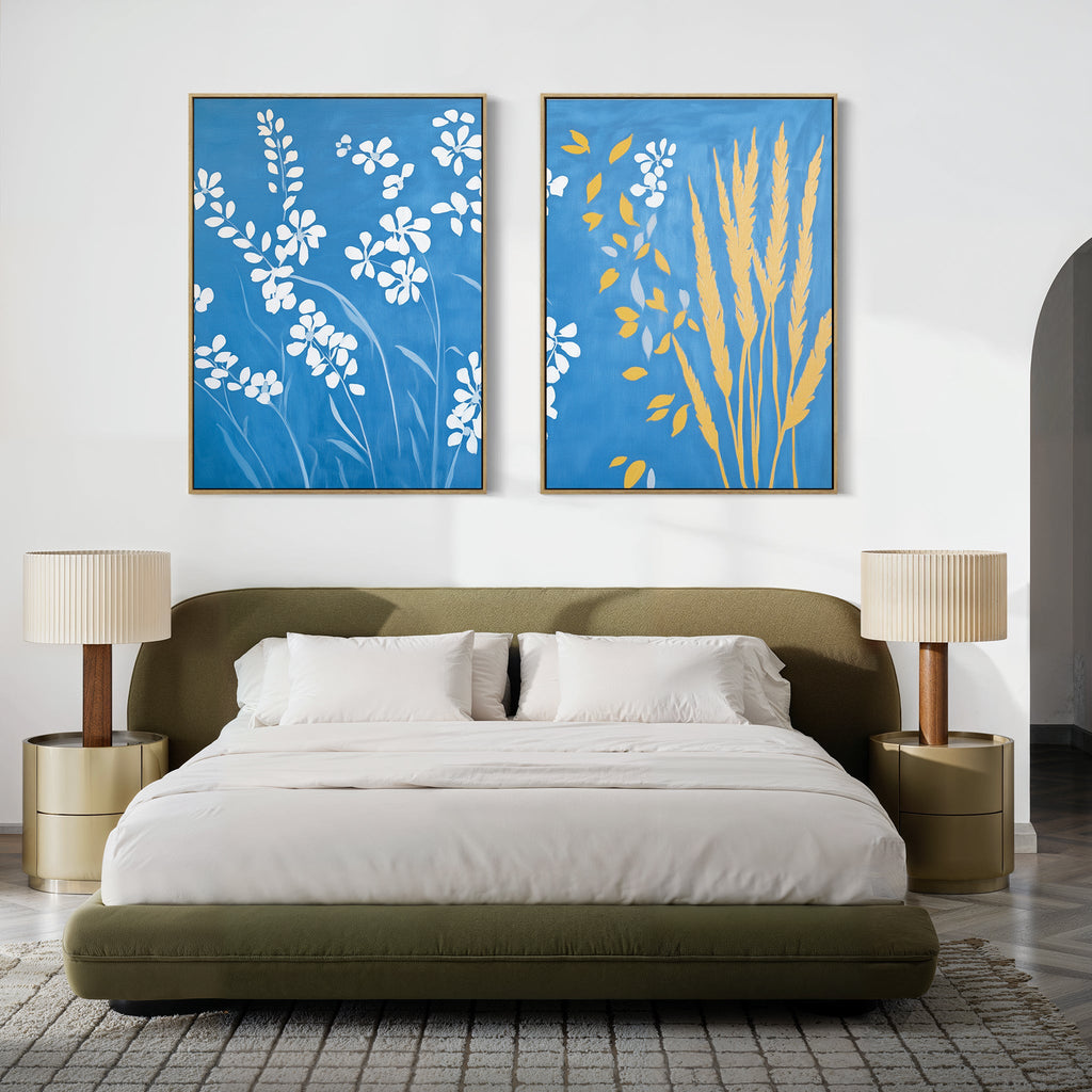 Whispers in the Wildgrass – Set of 2 Canvas Prints set of 2 – blue botanical canvas wall art by Aspire Prints