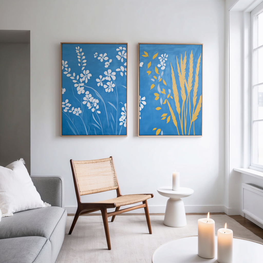 Whispers in the Wildgrass – Set of 2 Canvas Prints set of 2 – blue botanical canvas wall art by Aspire Prints