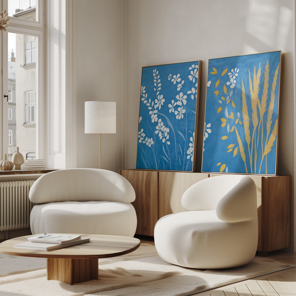 Whispers in the Wildgrass – Set of 2 Canvas Prints set of 2 – blue botanical canvas wall art by Aspire Prints