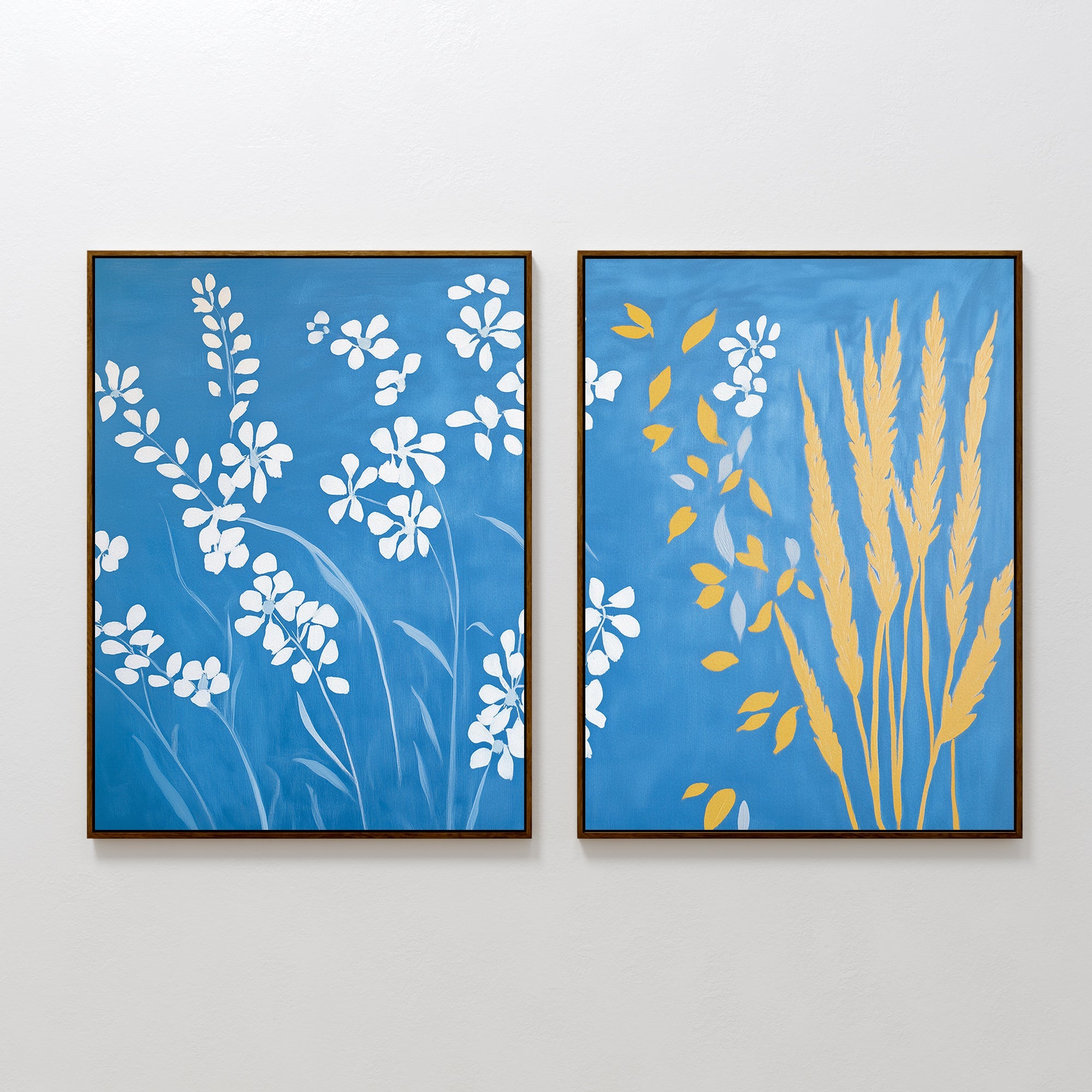 Whispers in the Wildgrass – Set of 2 Canvas Prints set of 2 – blue botanical canvas wall art by Aspire Prints