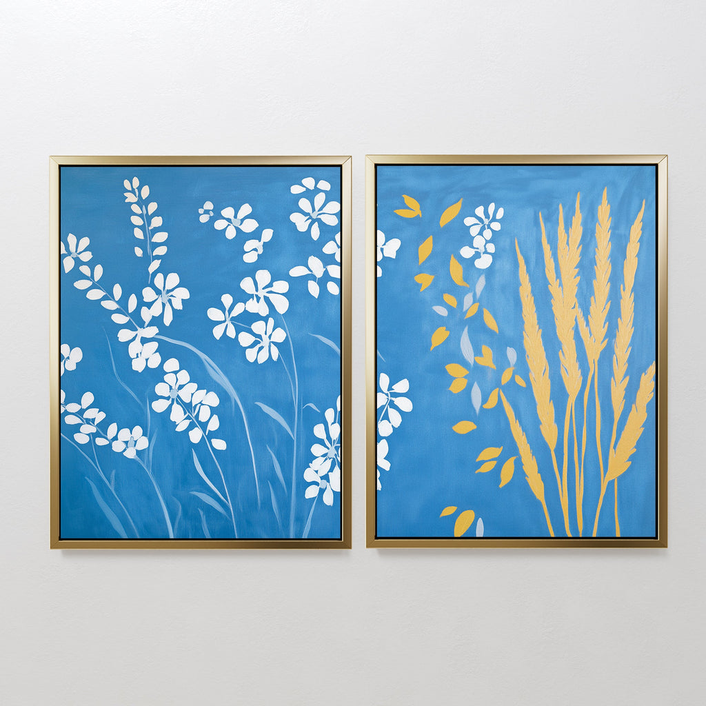 Whispers in the Wildgrass – Set of 2 Canvas Prints set of 2 – blue botanical canvas wall art by Aspire Prints